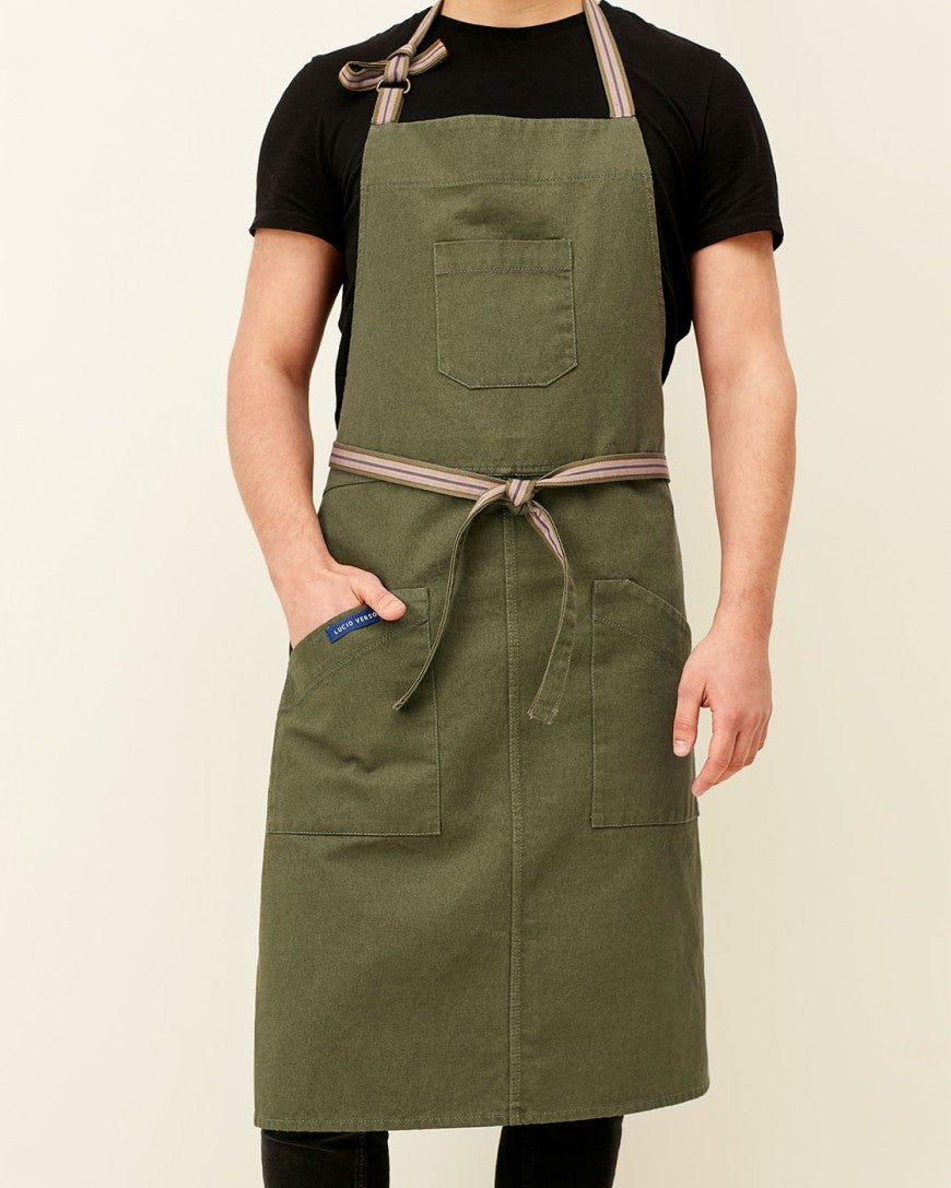 Lucio Verso Khaki Denim Classic Apron - Caffeine Lab