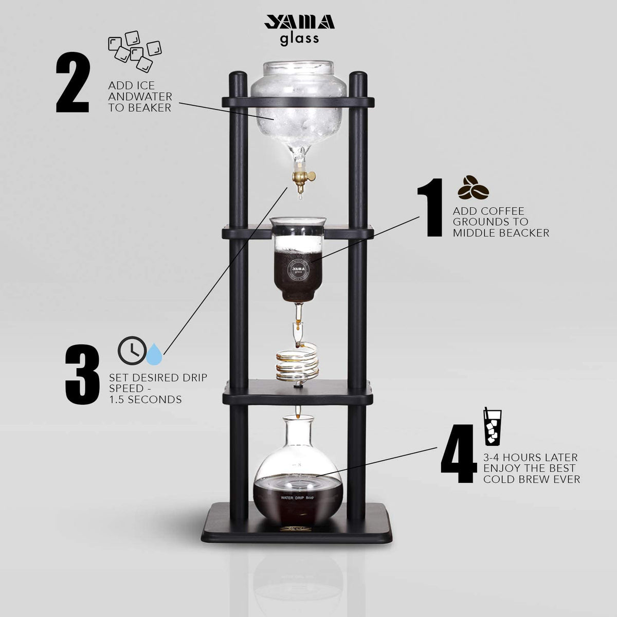 Yama Cold Drip Maker Wood Frame 25 Cups - Caffeine Lab